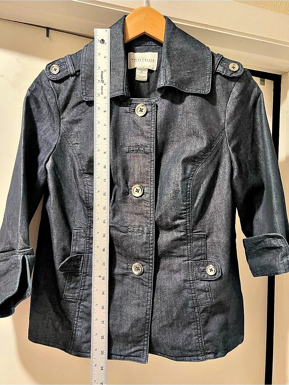 White House Black Market Black Denim Jacket Size 6 Like New